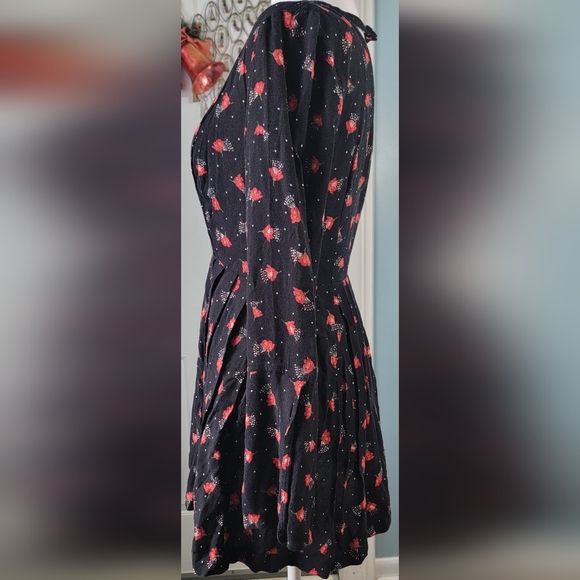 Free People Tegan Mini Dress Women's 4 Black & Red Floral Fit n Flare Long Sleev - Picture 2 of 14